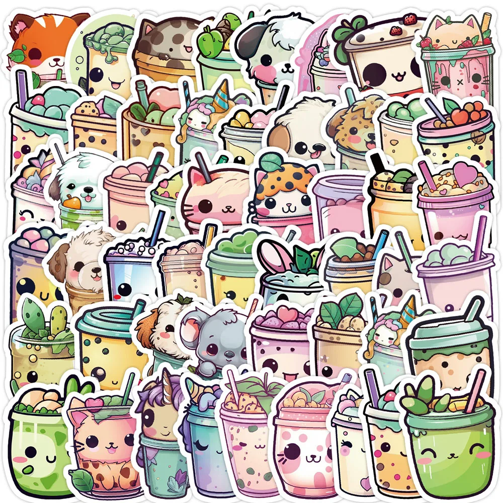 

50pcs Cute Boba milk tea paper stickers Refrigerator phone case laptop suitcase decorated with cartoon stickers children's toys