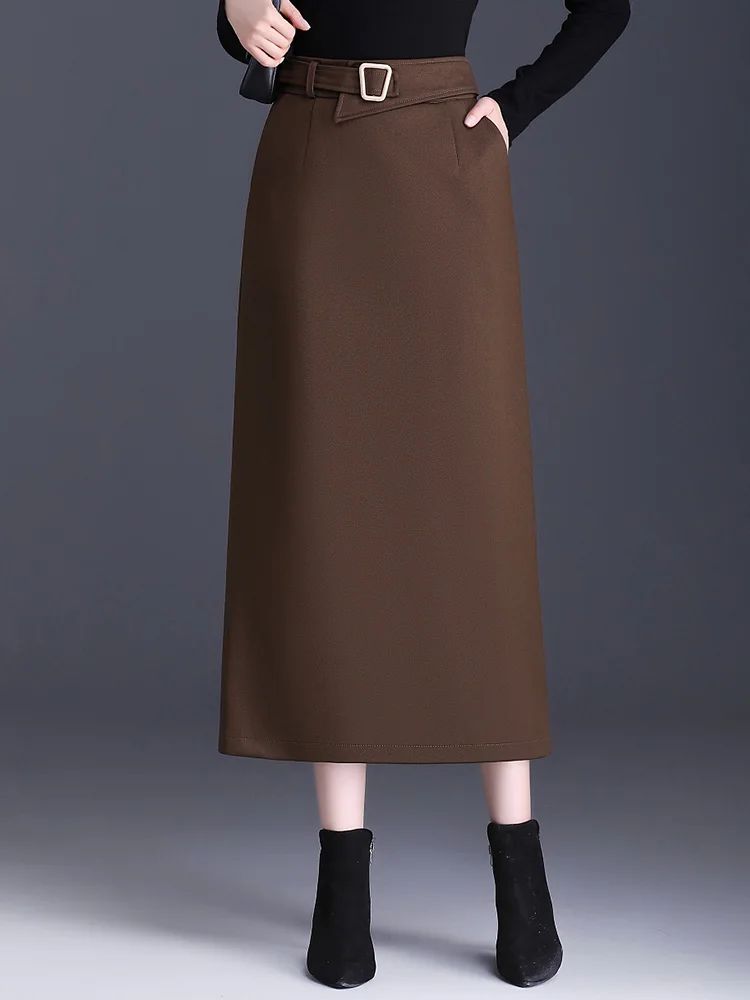 

SUCH AS SU Fashion 2024 Knitted Women's Black Coffee High Waist Occupation Work Pencil Skirt S-3XL Pockets Skirt Skirt Female