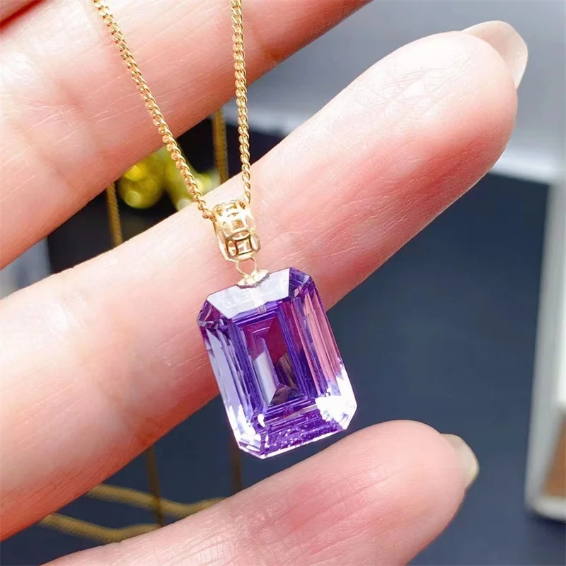 

18k Yellow Gold Necklace Pendant for Women Genuien Amethyst Gemstone Bride Wedding Anniversary Jewelry Gift with Certificate