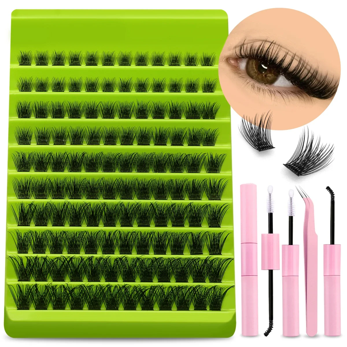 GROINNEYA Eyelash Clusters Kit Mix Tray Wispy Individual Lashes DIY Lash Clusters Extension Kit with Bond and Seal Tweezers Eye