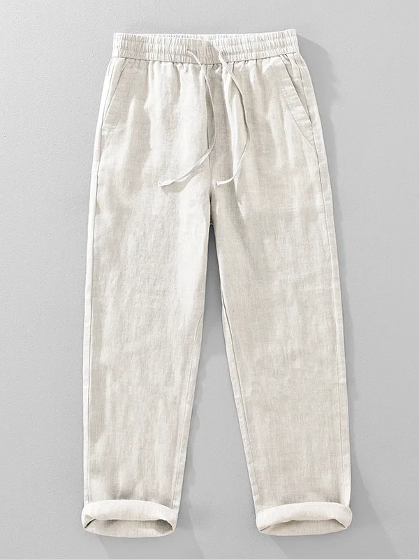 

Pure Linen Straight Leg Casual Pants Men's Spring Summer New Sle Full Linen Japanese Sle Retro Breathable Loose Fit Trousers