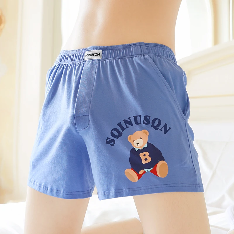 Мужское нижнее белье с принтом медведя — 95% хлопок, 5% спандекс, свободные брюки Aro, шорты для дома на открытом воздухе