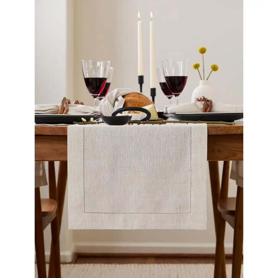 

Linen Light Natural Table Runner 72 Inches Long 100 Pure Linen Hemstitch Table Runner 14 x 72 Inch for Dresser, Dining, Spring,