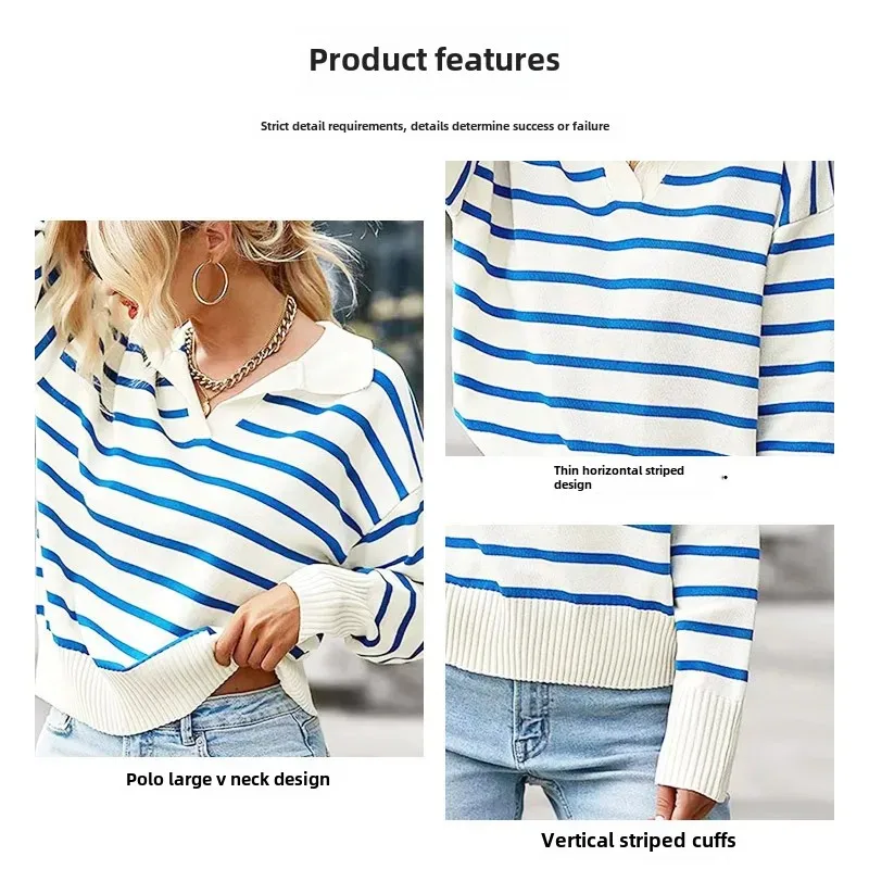 2023 New Women's Knitted Top Casual Striped Pullover Amazon Best Seller European And American Style Cross-Border Fashion