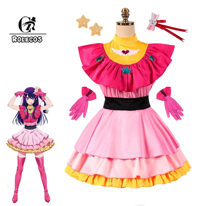 ROLECOS Oshi No Ko Costume Cosplay Ai Hoshino Cosplay Dress Anime Idol Stage gonna per ragazza carina vestito rosa Lolita Dress