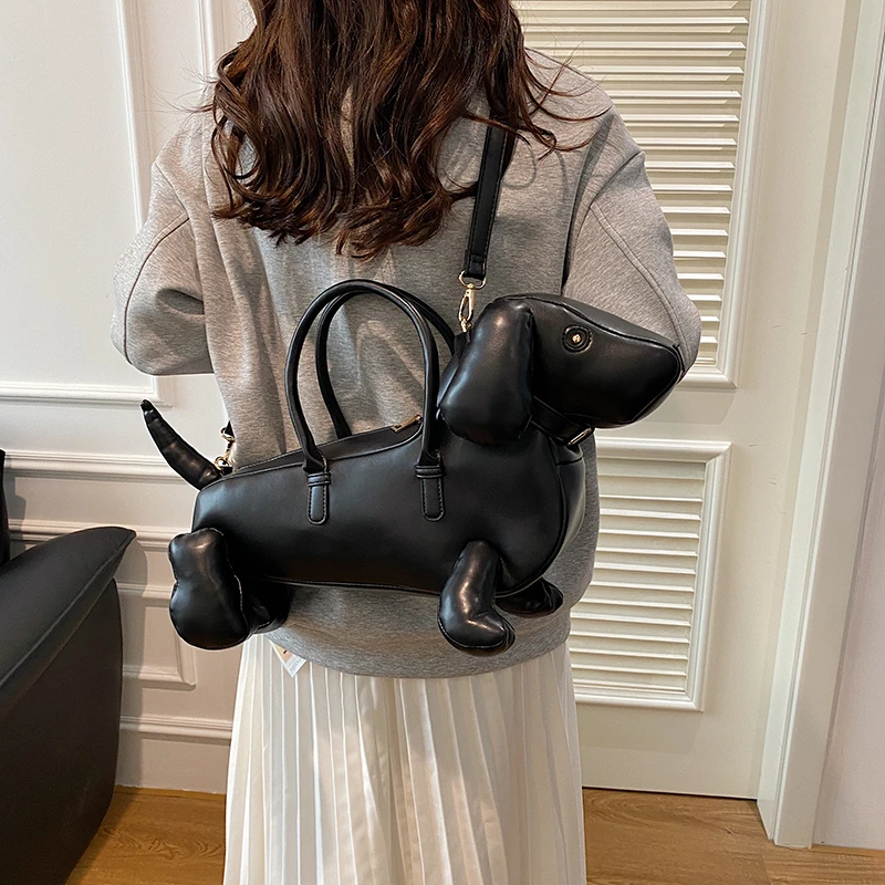 New Fashionable and Creative Cute Sausage Dog Handbag Lightweight and Large Capacity Soft Leather Single Shoulder Crossbody Bag