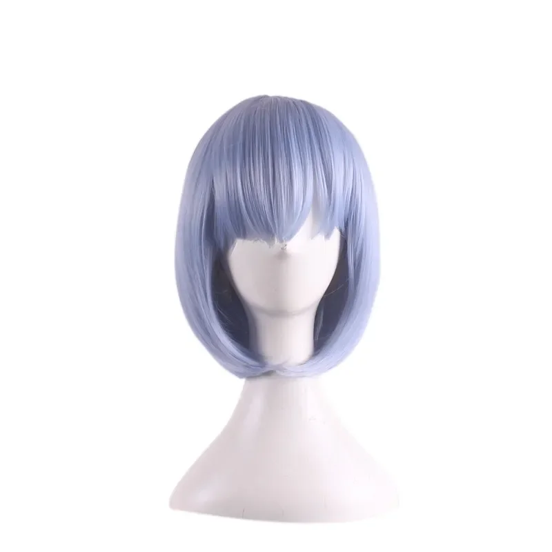 pink blue anime wigs short straight bob wig cosplay heat resistant fiber synthetic hair bangs