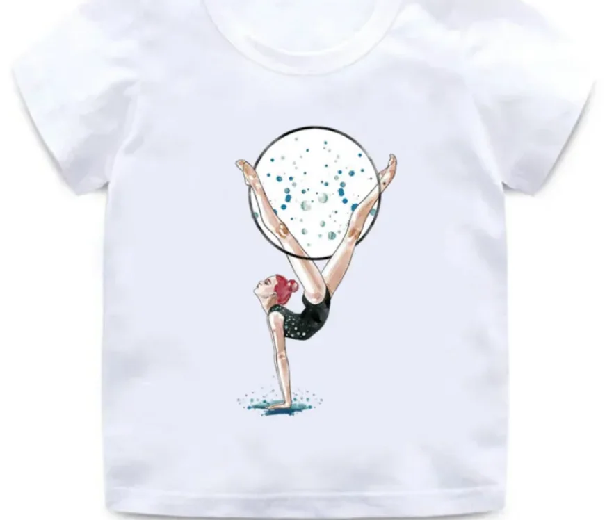 Cute Wholesale Children Gymnastics Dancer Print New T-Shirt Dance Girls Clothes Baby Tshirt  Summer Casual Short Sleeve  Tops