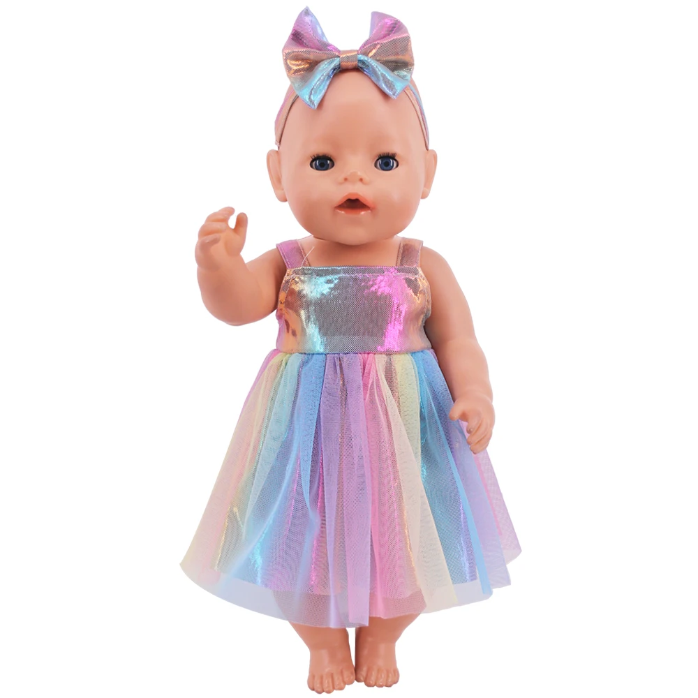 Cute Pink Series Doll Accessories,Rainbow Skirts,Dresses,Suitable For 43Cm Rebirth Doll 18 Inch Doll DIY Toy Gift,Our Generation