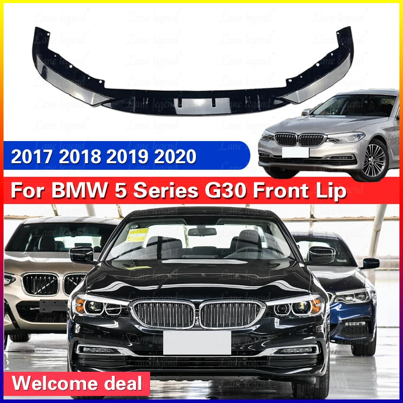 For BMW 5 Series G30 525i 530i 530e 520d 530d 2017-2020 Car Front Bumper Lip Guard Protection Diffuser Cover Gloss Black Tuning