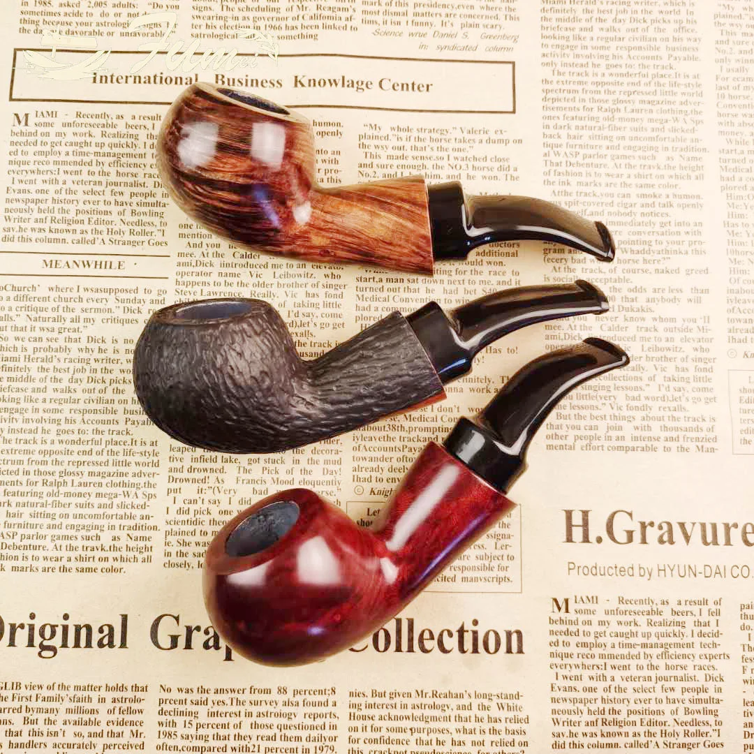 

Bruyere Wood 9mm Filter Flue Tobacco Pipe Retro Gentleman Bent Type Handle Handmade Smoking Pipe With Accessory Old Dad's Gift