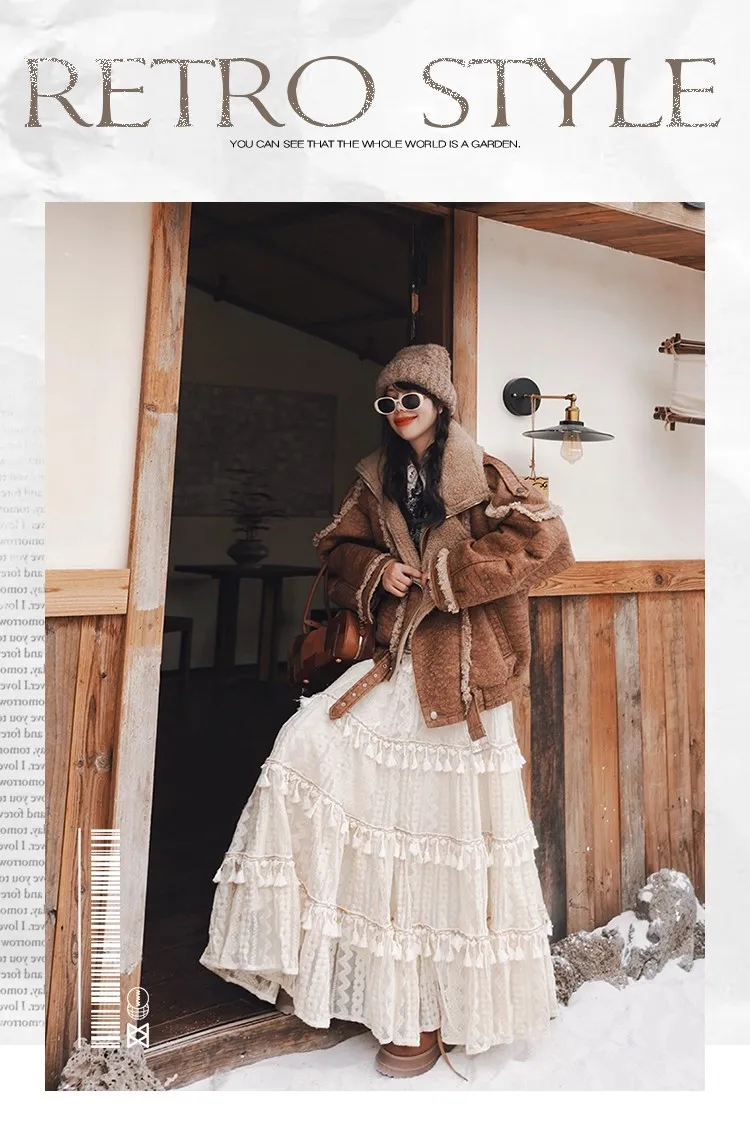 TIYIHAILEY الشتاء النساء ملابس خارجية معاطف سترة دافئة فو فرو الضأن جلد سميك جودة عالية رفض طوق البني 2025 جديد