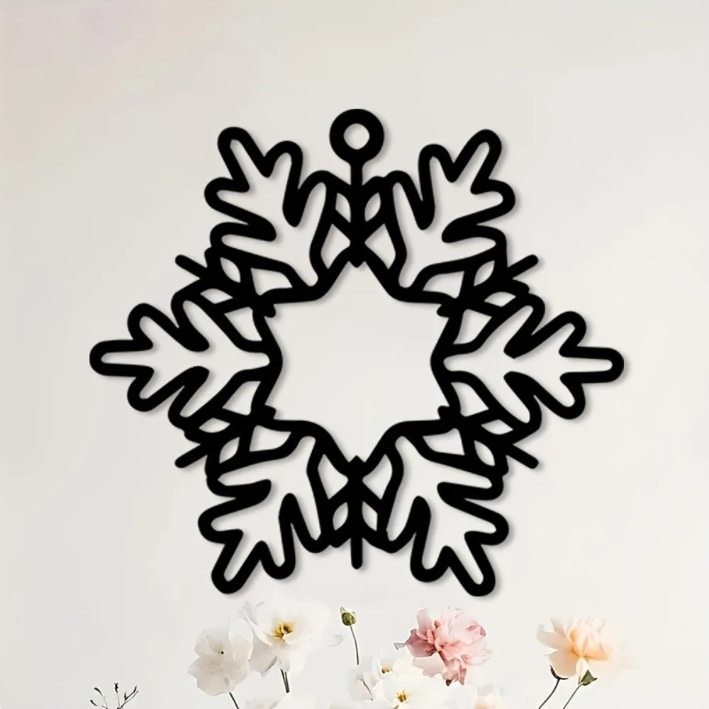 Iron Metal Snowflake Wall Art Decor Entryway Bedroom Living Room Black Hanging Sculpture Rustic Winter Ornament Indoor Home Gift
