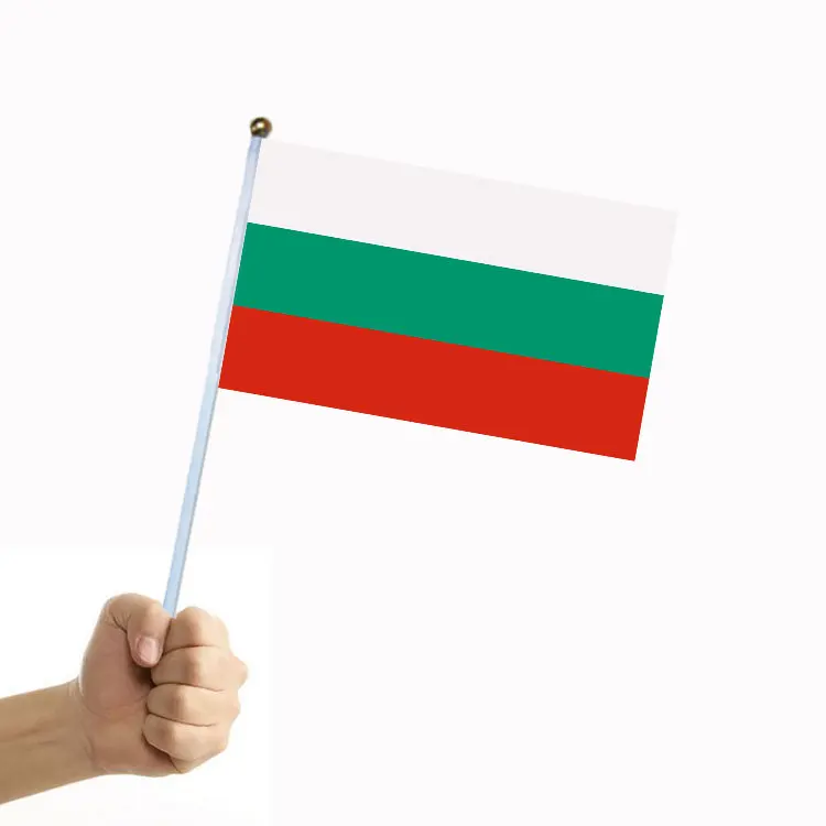 50/100pcs Bulgarian National Flags with Flagpole, Hand Held Stick Flags 14*21cm Polyester Double Sided Pattern Flag of Europe