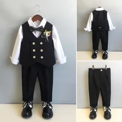 Children Formal Tuxedo Suit Flower Boys Wedding Dress Kids 1 Year Birhtday Photograph Suit Children Performance Party Costume