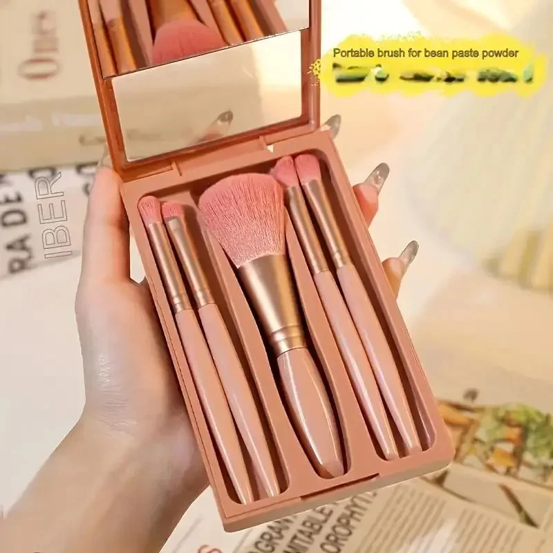 Mini-Make-up-Pinselset mit Spiegel, weich und flauschig, für Kosmetik, Foundation, Puder, Lidschatten, Kabuki-Verblendpinsel, Beauty-Tool_voghion.com