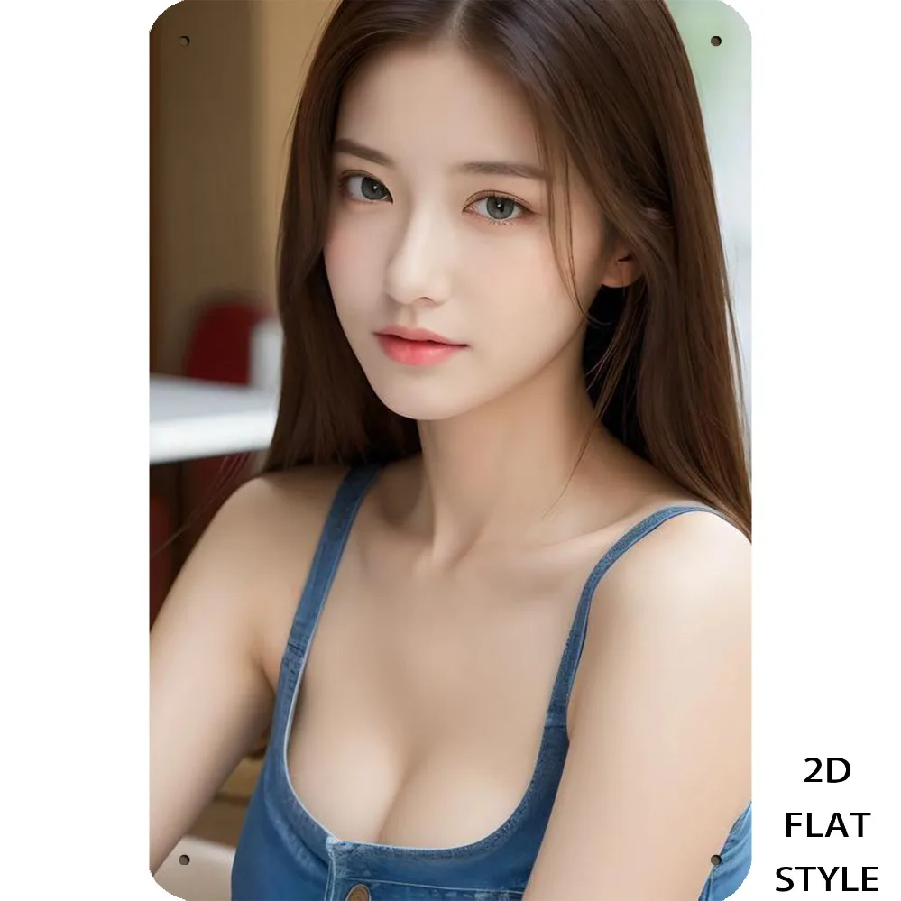 Denim Tears 2D Flat Long Hair Woman Wall Art, Christmas Holiday Farmhouse Party Decoration Sign
