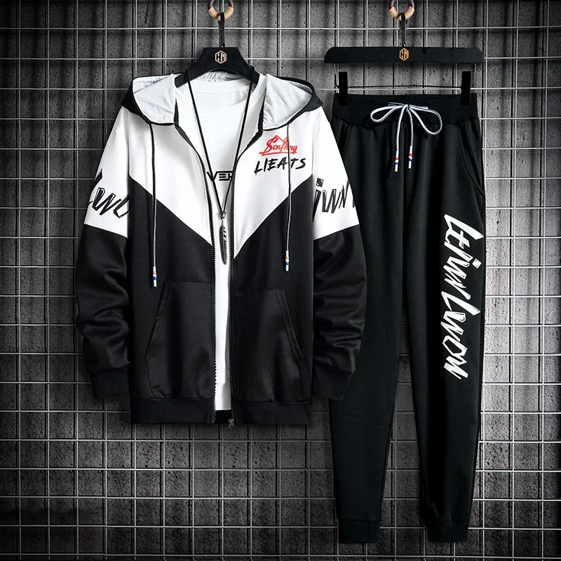 Spring Autumnn Harajuku Style Tracksuit Men Long Sleeve Hoodie Jacket and Sweatpants 2 Piece Set Men Jogging Suit Outfit Set