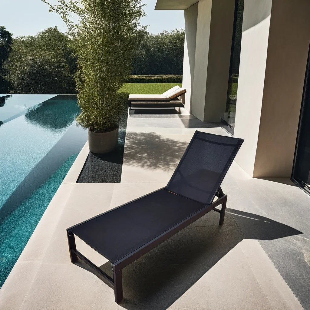 Wholesale Outdoor Aluminum Sling Fabric Chaise Lounge Chair Black for Hotels Villas Gardens Beaches Poolside Sun Lounger