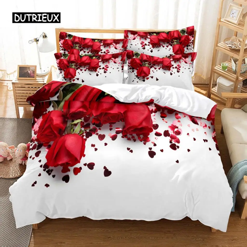 

Red Rose Bedding Set Quilt/Duvet Cover Pillow Case 3D HD Double Full King Queen Twin Single 3/2PCS Polyester Comforter Cover