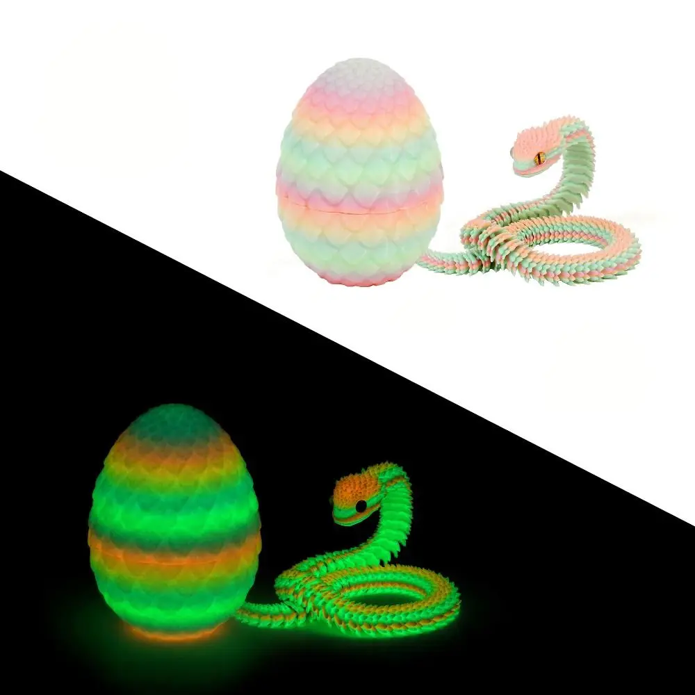 Creative 3D Printed Snake All-in-one Molding Snake Egg 3D Printed Snake Egg Gradient Flower Rotatable Luminous Snake Ornament