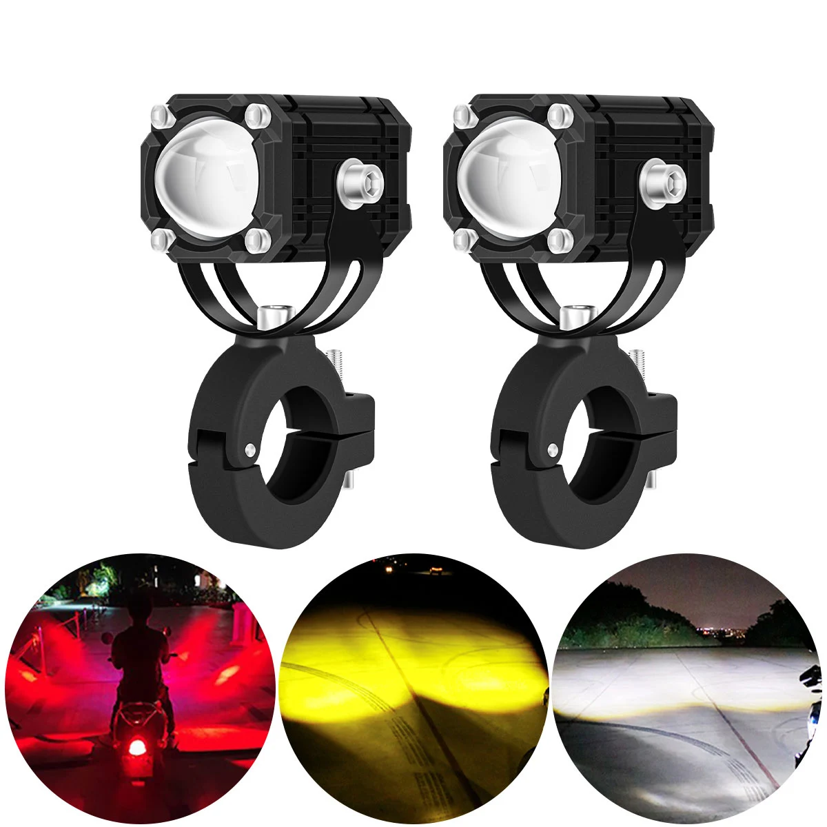 

2pcs Motorcycle LED Spotlight Strobe Light Flash Light 9-80V LED Food light With Stand 30W 3570 Chip 4 Modes White Yellow Red