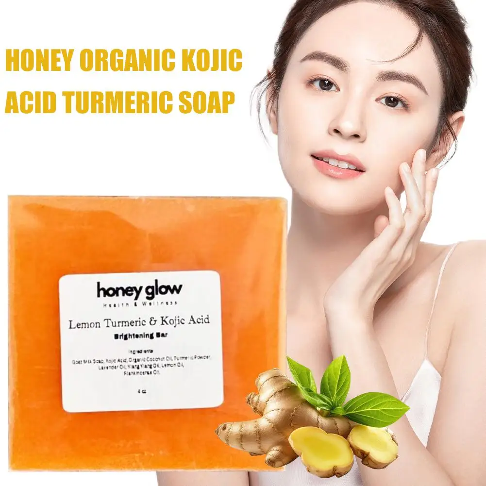 Honey Glow Lemon Turmeric Kojic Acid Soap Bar For Face Cleansing Natural Handmade Bath Soap Moisturizing Face And Body Clea U8X0
