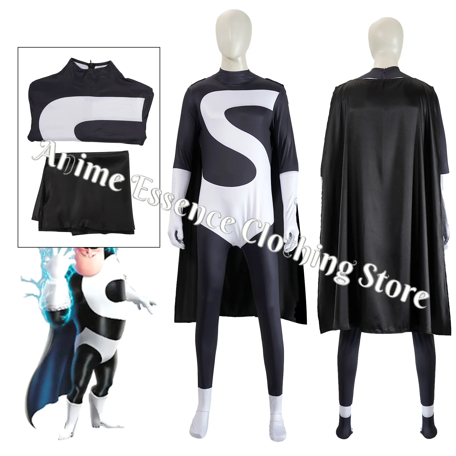 

Anime Syndrome Buddy Pine Cosplay Costume Black And White Jumpsuit And Cloak IncrediBoy Halloween Carnival Suit for Adults