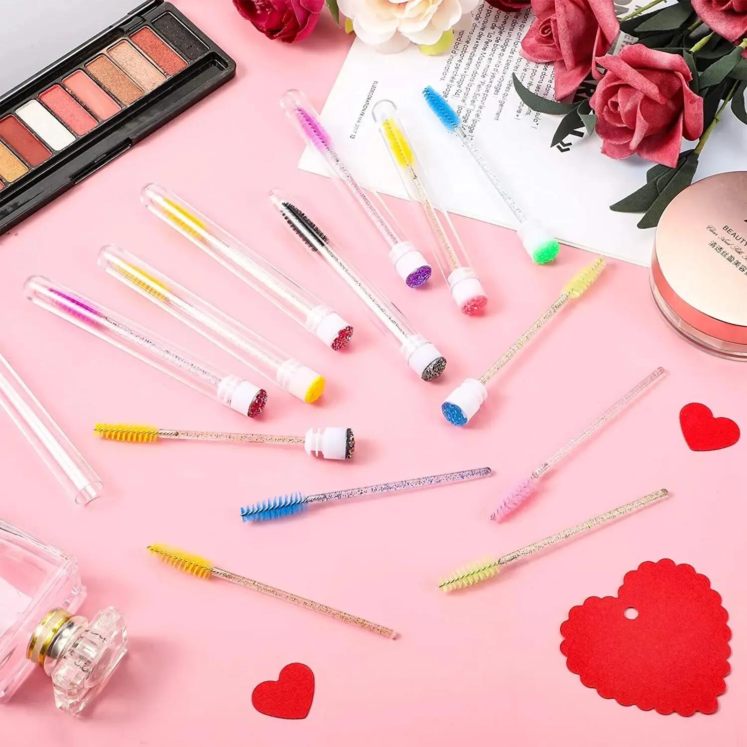 50Pc Herbruikbare Wenkbrauw Borstel Buis Wimper Borstel Wenkbrauw Borstel Vervangbare Stofdicht Fonkelende Diamant Make-Up Borstel