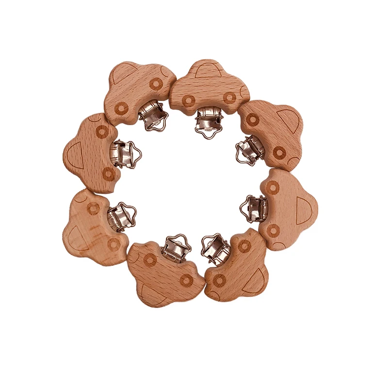 Kissteether 20pc Beech Wooden Aniamls Pacifier Clip Baby Dummy Clips Holder Soother Food Grade Teething  Chain Accessory