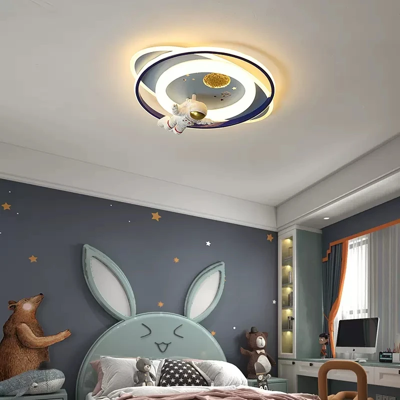 Imagem -02 - Azul Foguete Espaço Astronauta Teto Lâmpadas Simples Moderno Little Boy Quarto Luz do Bebê Quarto das Crianças Decoração do Quarto Luzes de Teto