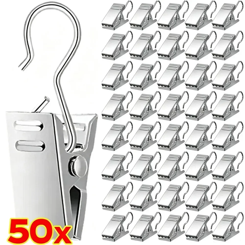 50/10PCS Mini Metal Curtain Clip with Hook Multipurpose Curtain Photo Clip Holder Home Bathroom Decor Shower Curtain Accessories
