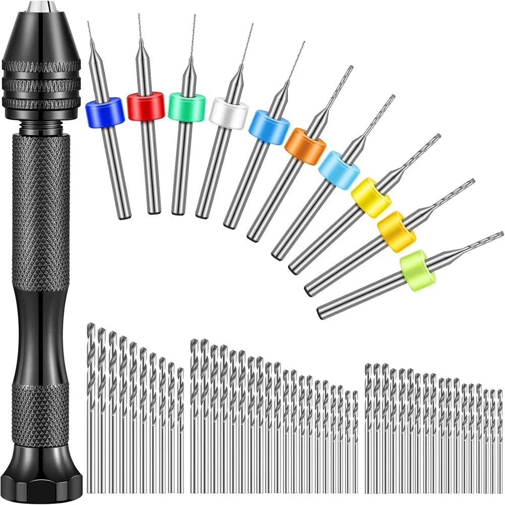 A58Z 59Pieces Hand Drill Bits Set Metal Pin Vise Hand Drill Micro Twist Bits and PCB Rotary Tools for Resin Polymer DIY A