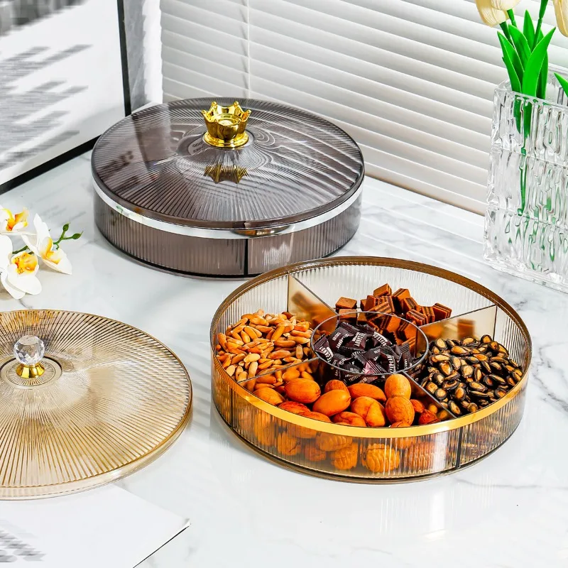 

Бытовой многоуровневый поднос для фруктов с крышкой, журнальный столик для гостиной, светильник, роскошный поднос для сухофруктов, разделенный органайзер для закусок