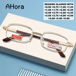 Ahora Metal Frame Glass Lens Presbyopia Reading Glasses Men Women Fashion Square Eyeglasses +0.5+0.75+1.0+1.25+1.5+1.75+2.75~+6