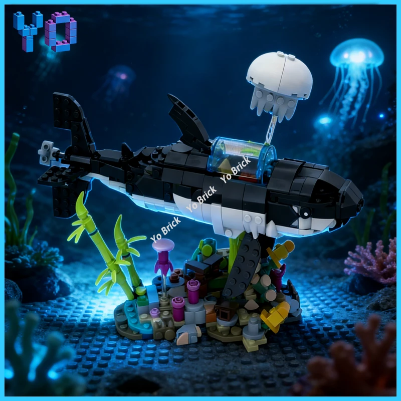 

Deep Ocean Shark Submarine MOC Building Bricks, Detailed Submersible Construction Set for Adults