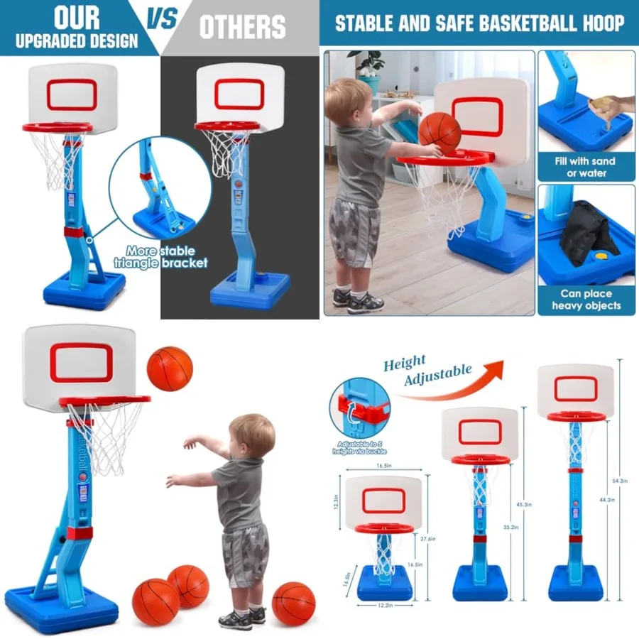 

Toddler Basketball Hoop - Height Adjustable Basketball Hoops for Indoor Outdoor Play - Portable Mini Basketball Goal for Poolsi