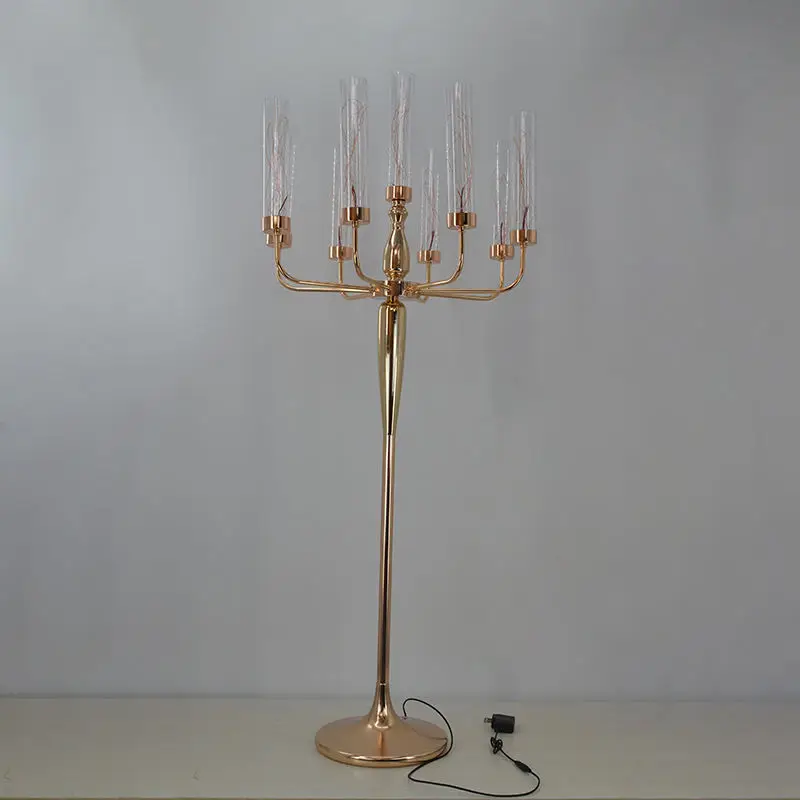 6pcs f30 125-155cm 9 Arms Tube Warm Light Road Guide Wedding Decoration Metal Floor Lamp Walk Way Stand for Wedding ivy544