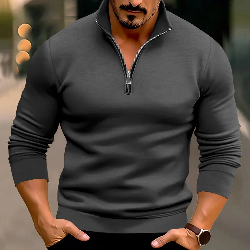 Winter Men's Fleece-Padded Warm Sweater From Europe And America With Trendy Zipper Design It Is The Best Choice For Outdoor Wear