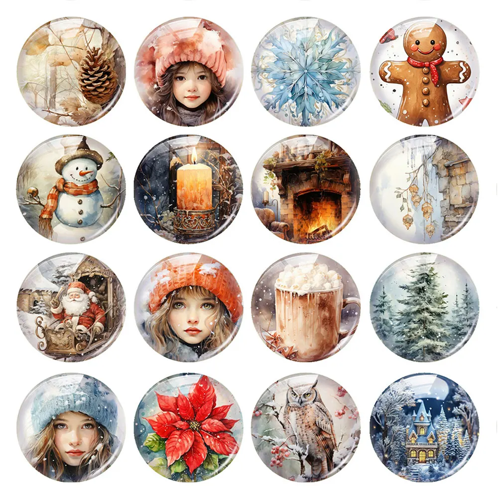 Handmade Christmas X-mas Gingerbread Man Snowman Tree Winter Owl Photo Glass Cabochon Flatback Demo Cameo For Diy Jewelry Making