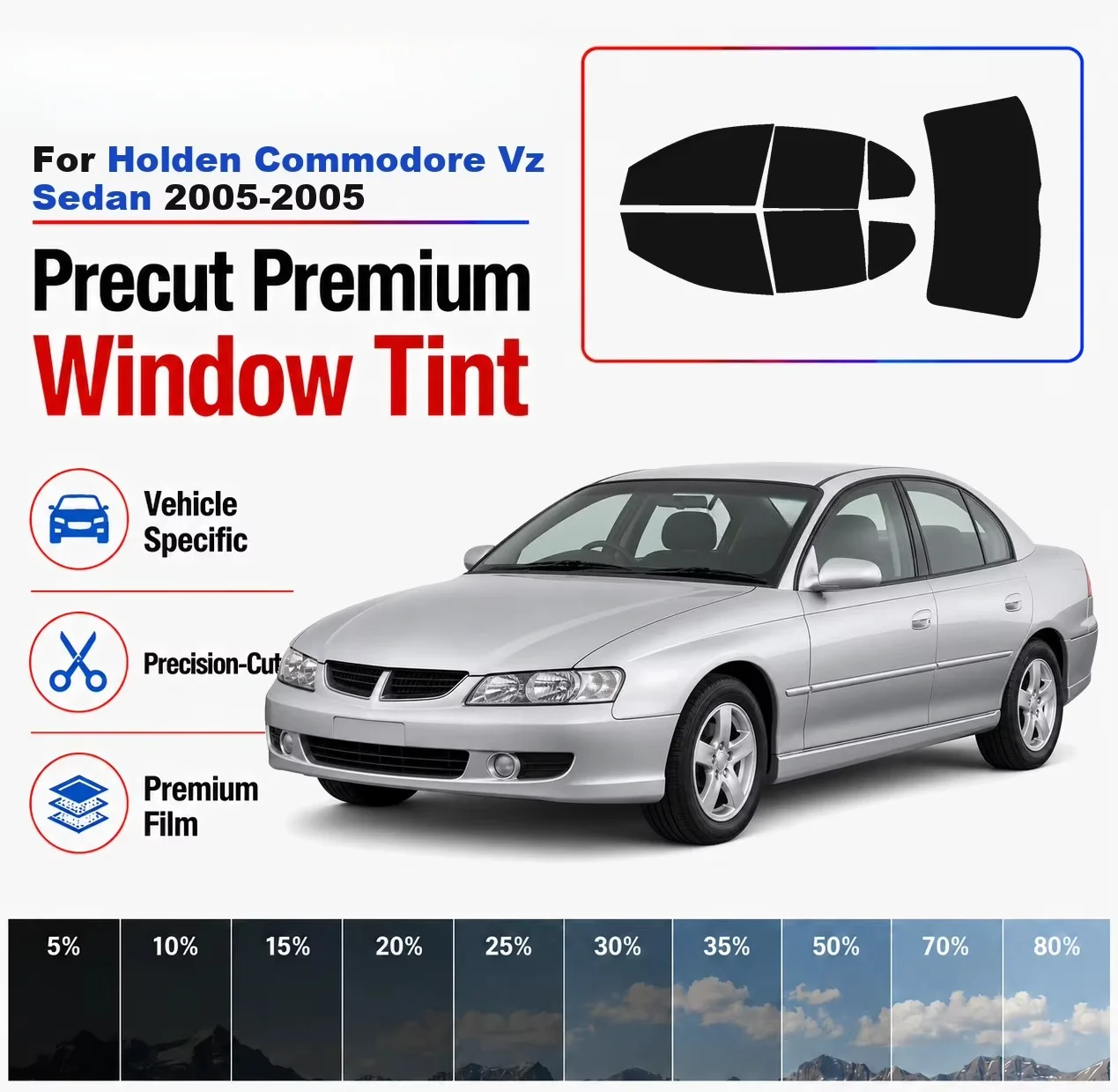 Premium Precut Window Tint Kit Front Rear Windows Rear Windshield For Holden Commodore Vz Sedan 2005-2005 Nano Ceramic Film
