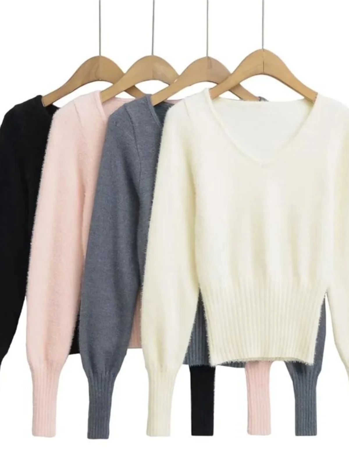 Suéter de Punto de Forro Polar de Manga Larga con Cuello en V para Otoño e Invierno, Moda Femenina, Suave y Acogedor, Estilo ...