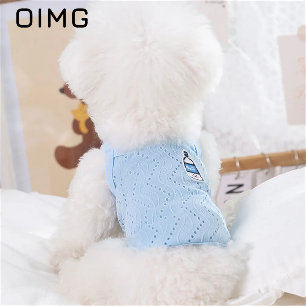 OIMG Hollow Jacquard Cat Dog Tank Top Spring Summer Small Dogs Simple Schnauzer Bichon Sling Slim Breathable Mesh Pet Clothing