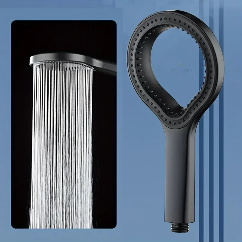 1 heart-shaped ring shower head - high-pressure elliptical design, porous and durable black plastic, modern bathroom upgrade