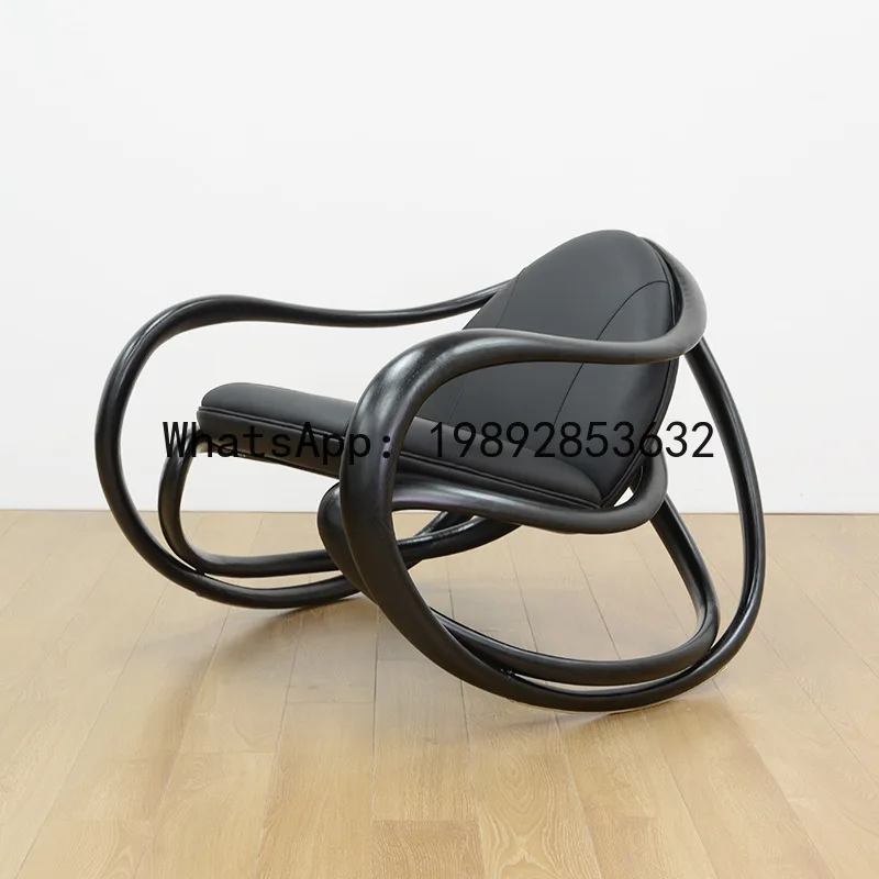 YFY Rocking Chair Villa Genuine Leather Balcony Leisure Chair Home Solid Wood Relaxing Chair