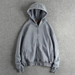 Autumn and Winter New American Retro Long Sleeve Hooded Hoodies Men's High Street 100% Cotton Washed Old Cardigan Casual Coat
