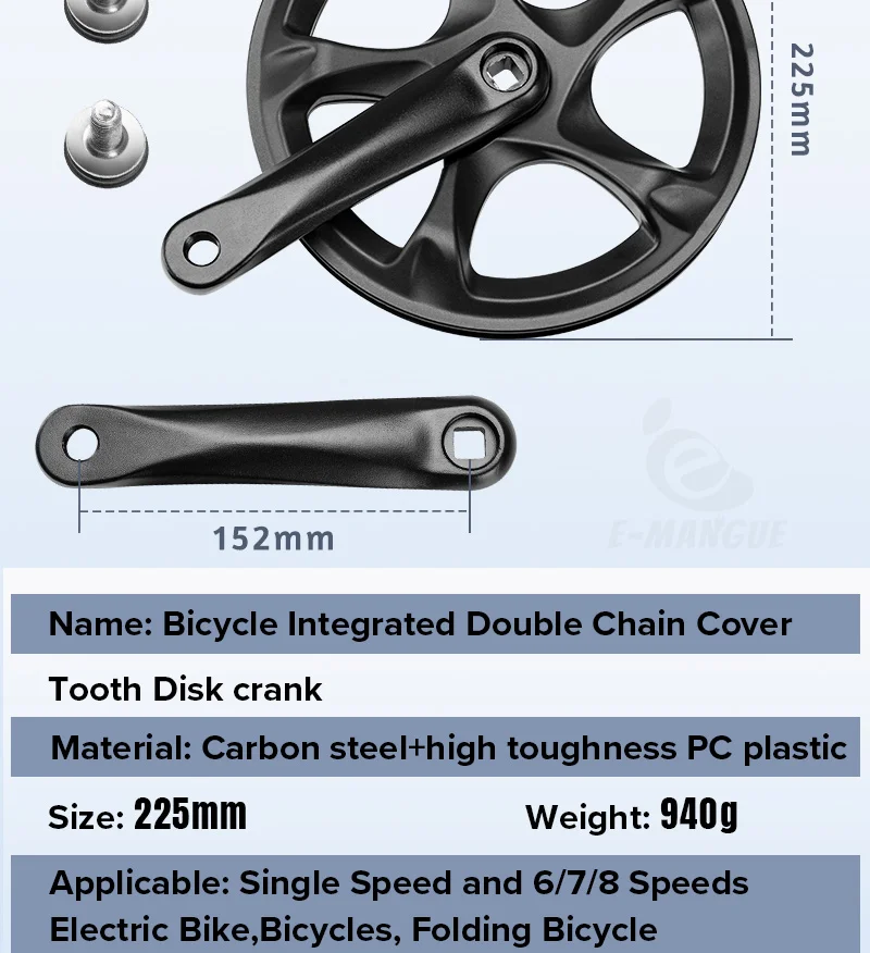 Fahrradkurbelgarnitur 52T Einzelkettenblatt Fahrrad 152mm Kurbelarmsatz für 6/7/8 Gänge City Bike, Fat Bike, E-Bike, Faltradzubehör – Detail 9