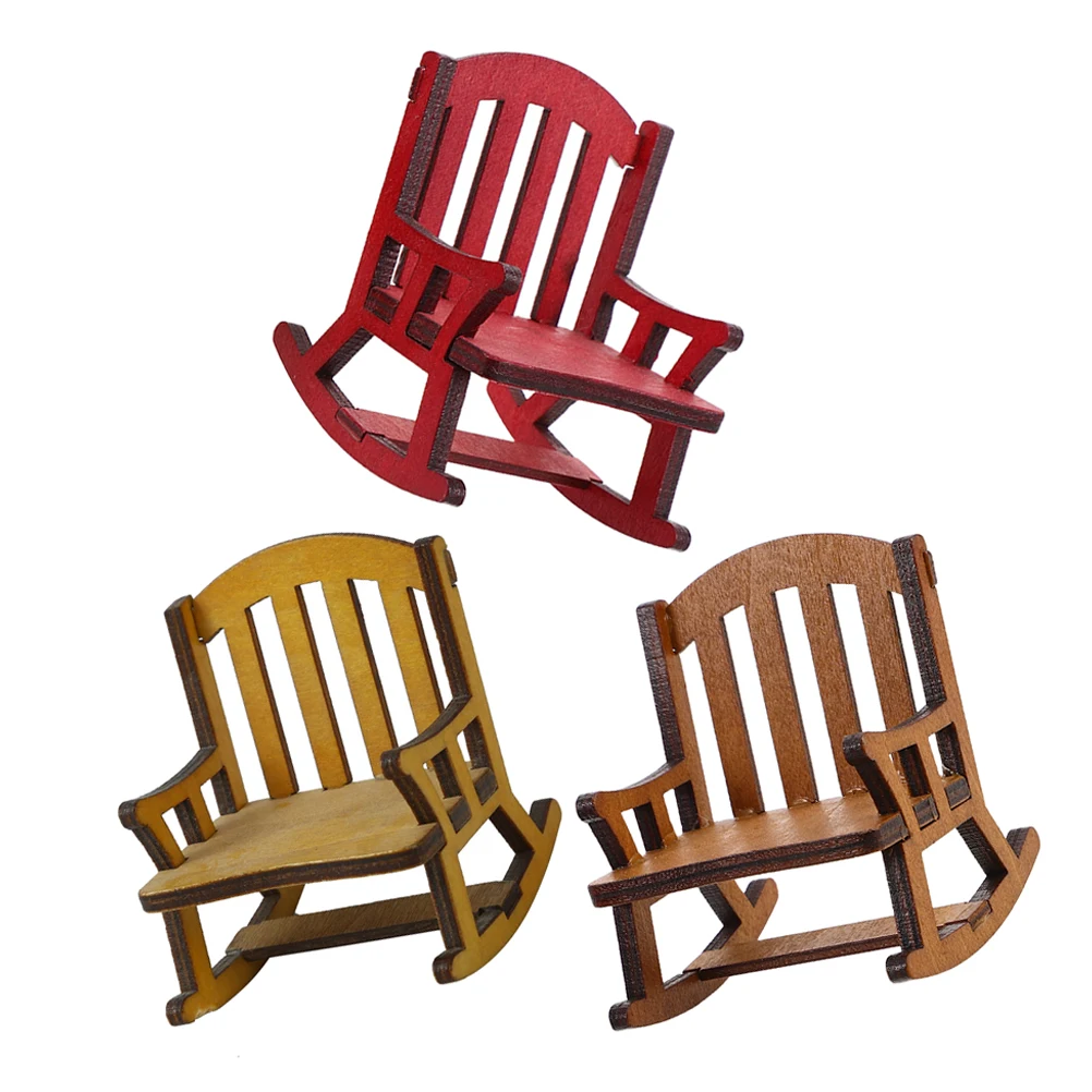 

3pcs Wooden Rocking Chair Creative Home Decor Tiny Furniture Miniature Furniture Dollhouse Fairy Garden Layout Props