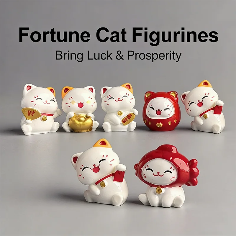 

6/30pcs New Chinese Cartoon Maneki Neko Ornaments Animal Figurine Lucky Cat Model Good Luck Wealth Home Desktop Car Decoration