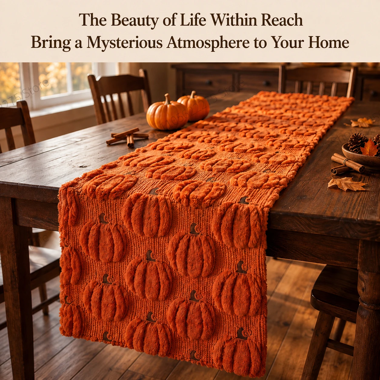 3D Pumpkin Fall Table Runner, Soft Textured Autumn Table Decor for Dining Table, Kitchen Island, Coffee Table and Seasonal Decor